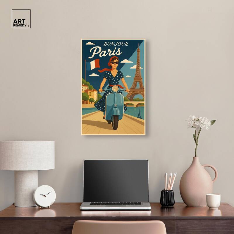 Scooter French Travel Canvas by Art Remedy, Gallery Wrapped