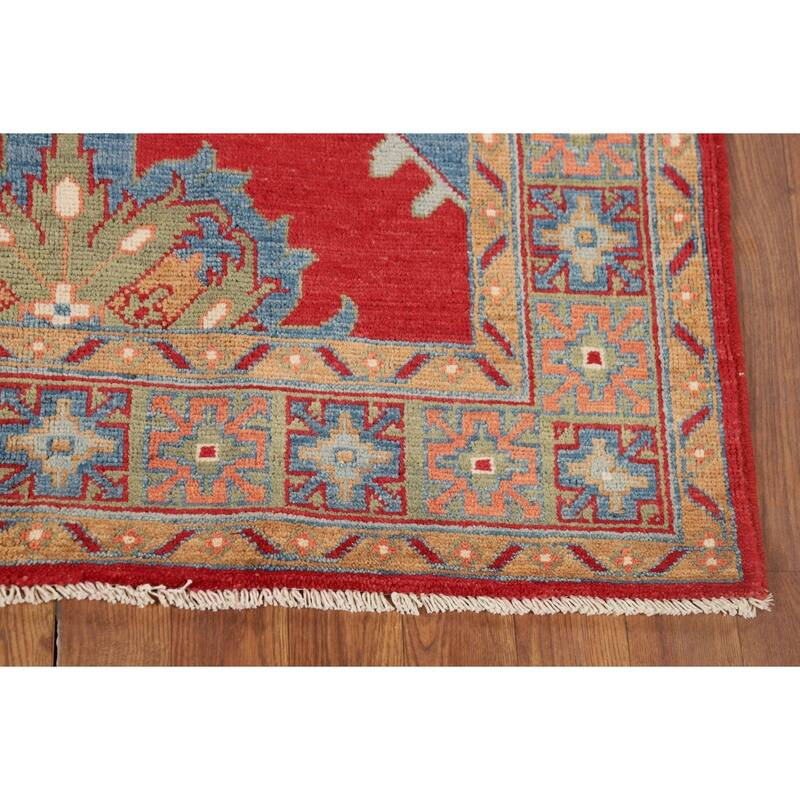 Traditional Red Kazak Oriental Accent Rug Hand-Knotted Wool Carpet - 3'5" x 4'11"