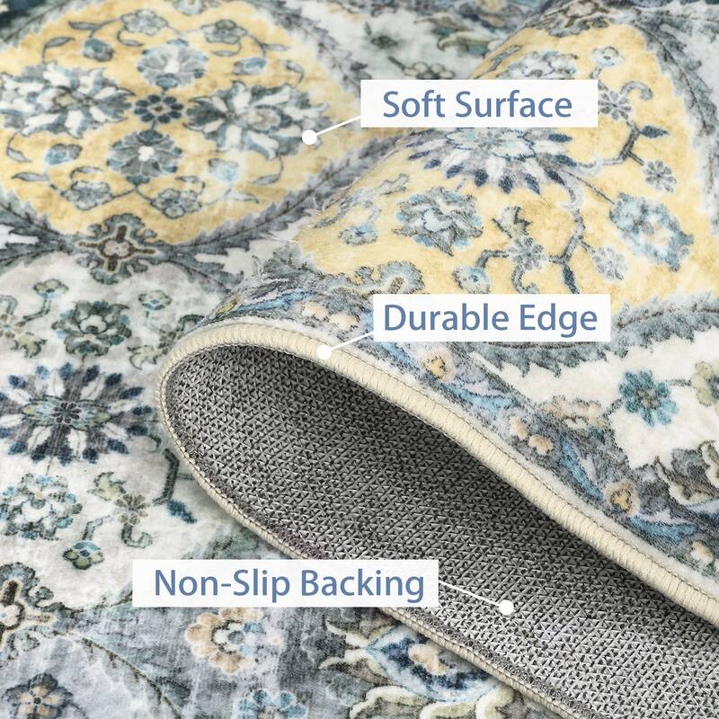 Rugs for Living Room Vintage Oriental Trellis Area Rug Soft Non Slip Low Pile Accent Rugs for Dining Room Office