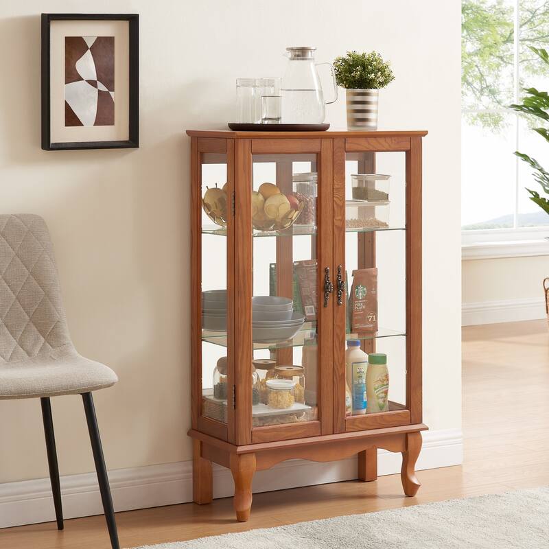 2-Door Curio Display Cabinet with Light Bulb