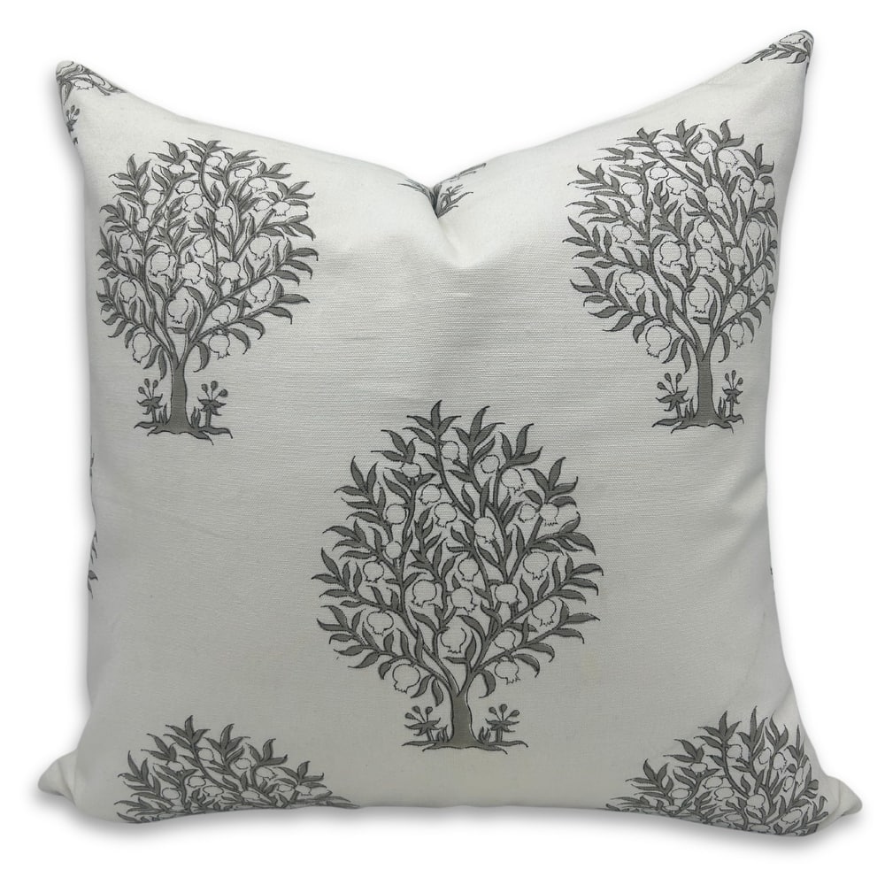 Fabdivine Grey White Floral Block Print Fall Home Accent Décor Pillow Cover