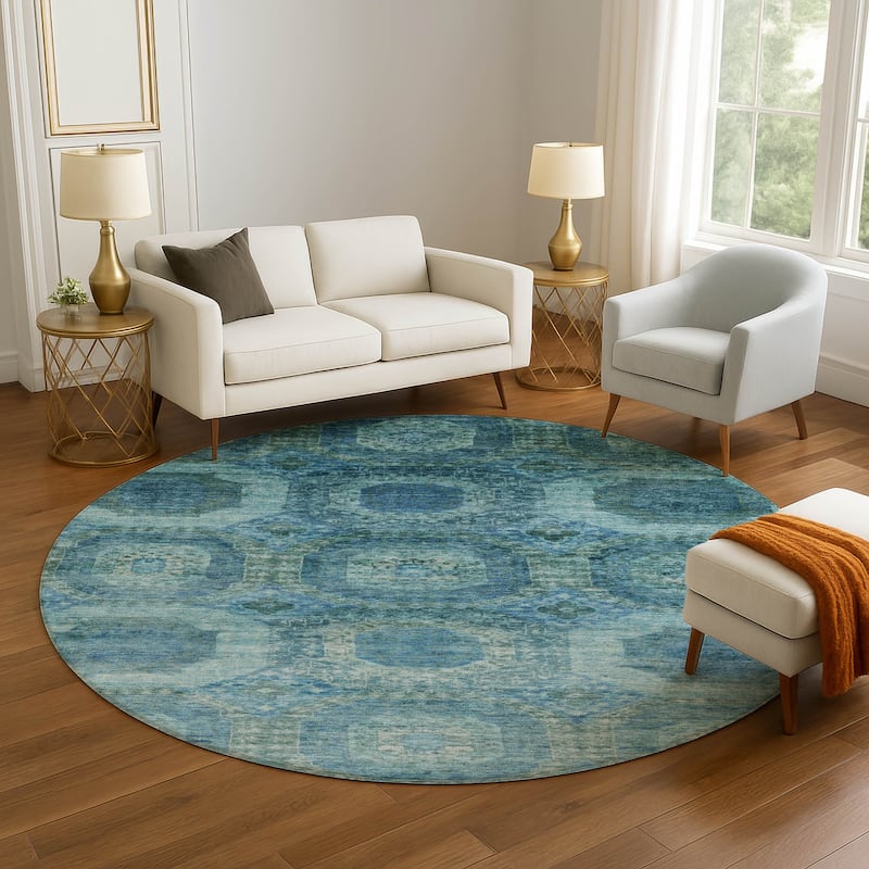 Premium Washable Super Soft Vintage Traditional Mayfield Rug - Blue - 8' x 8'