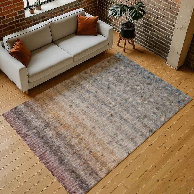 Machine Washable Indoor/ Outdoor Ombre Stripes Chantille Rug