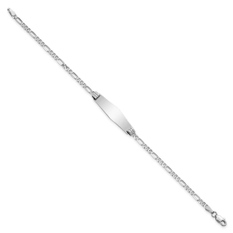 Curata 7.5mm 14k White Gold Engravable Figaro Link Soft Diamond Shape ID Bracelet