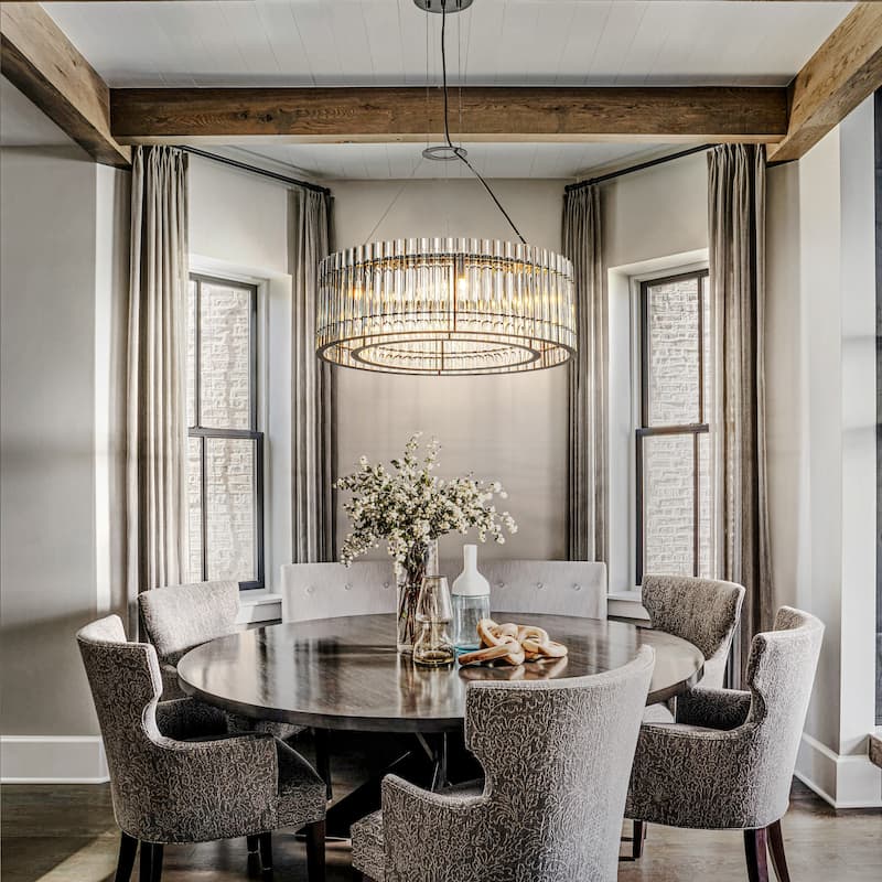 6-Light Modern Luxury Matte Black Tier Round Chandelier W24 in. With Glass Rods Accent