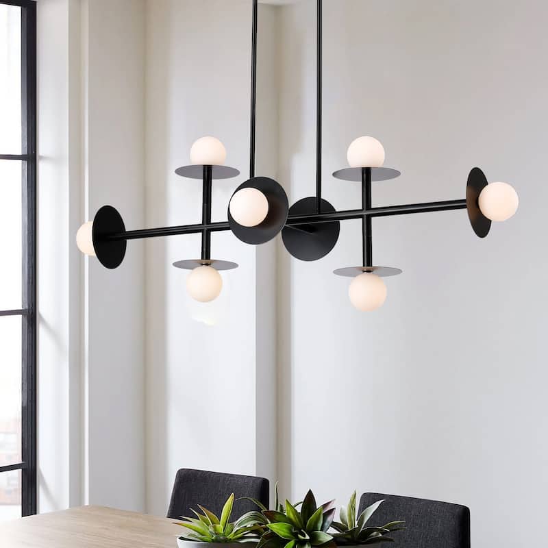 Modern 8-Light Sputnik Linear Island Chandelier - Black