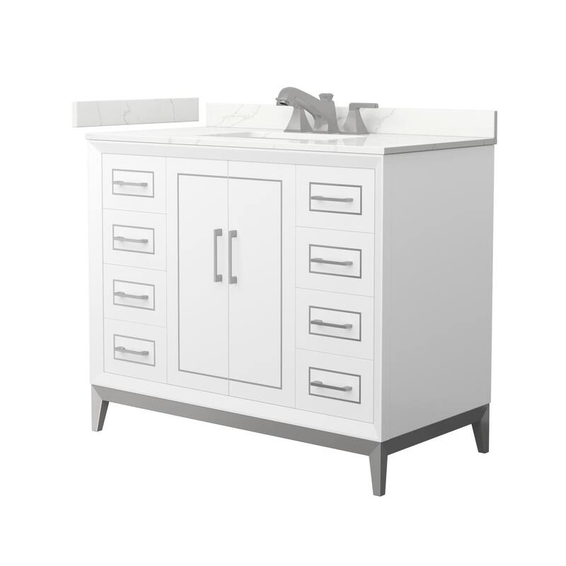 Wyndham Collection WCH515142S-QTZ-US3MXX Marlena 42" Free Standing - White / Giotto Quartz Top / Brushed Nickel