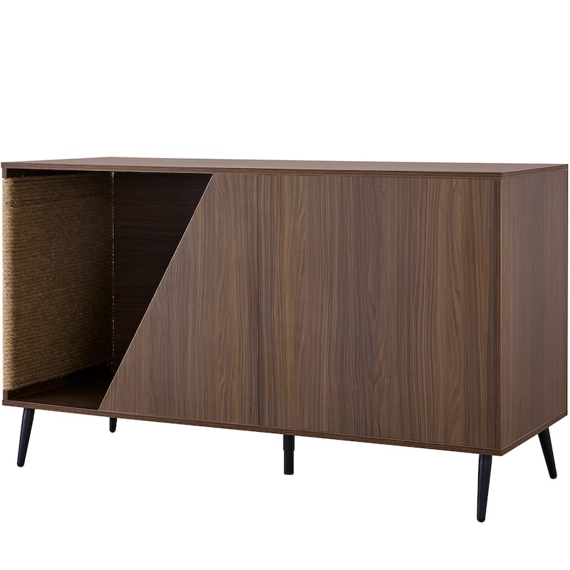 Modern Sideboard Cabinet with Cat Scratching Board, Pet-Friendly Storage Buffet with Spring-Loaded Door