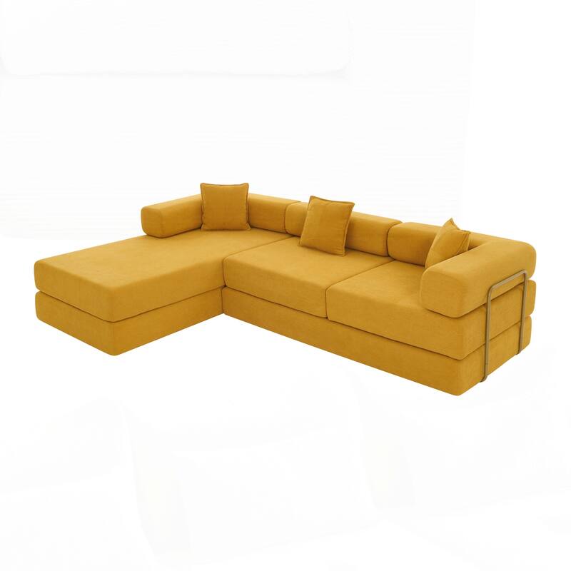 Modular Sectional Sofa with L-Shape Chaise, Boneless Cloud Couch with Deep Seat - Yellow