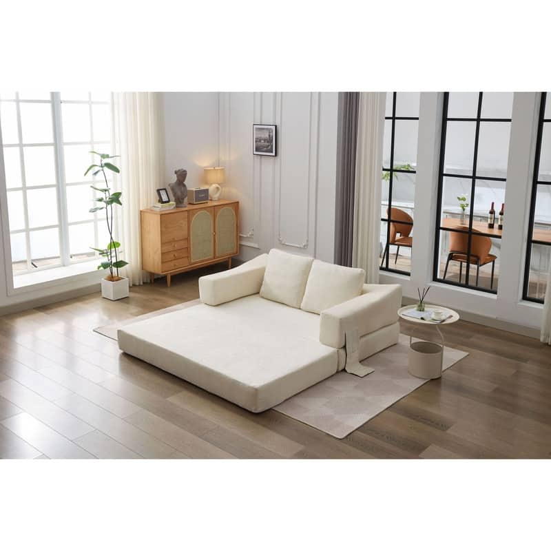 Fold-Out Sofa Bed Convertible Chair Floor Couch and Sleeping Mattress with Removable Backrest