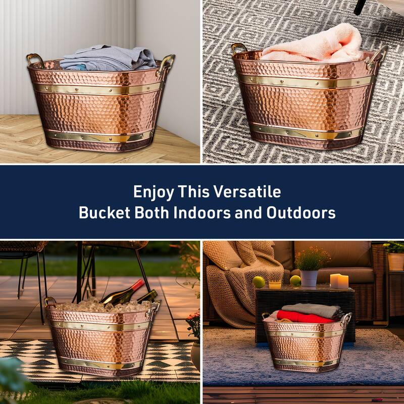 Kings County Tools 25QT Copper Metal Storage Tub with Sturdy Brass Handles