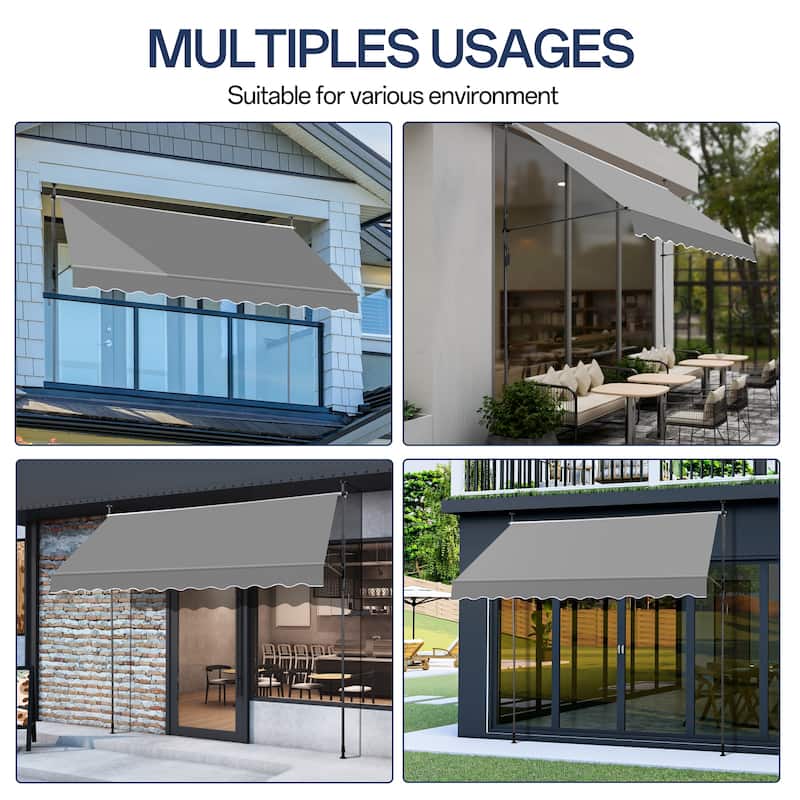 Retractable Patio Awning with 180g PU-Coated Polyester Fabric Aluminum and Steel Frame Adjustable 0 to 90 Degrees