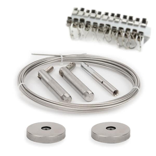 slide 2 of 6, Wallniture Barre Wire Rod Set with 24 Clips, Hanging Wall Decor, Silver