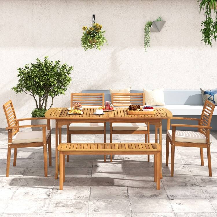 Natural Acacia Wood Patio Dining Chairs with Cushions Set of 2 Outdoor - 22.5" x 21.5" x 34"
