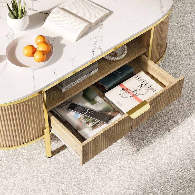 48in Modern Luxury Oval Coffee Table with Drawer for Living Room - N/A