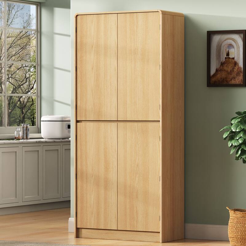 Roomfitters 72" Tall Farmhouse Kitchen Pantry Cabinet with Curved Profile & 8 Door Shelves - Natural