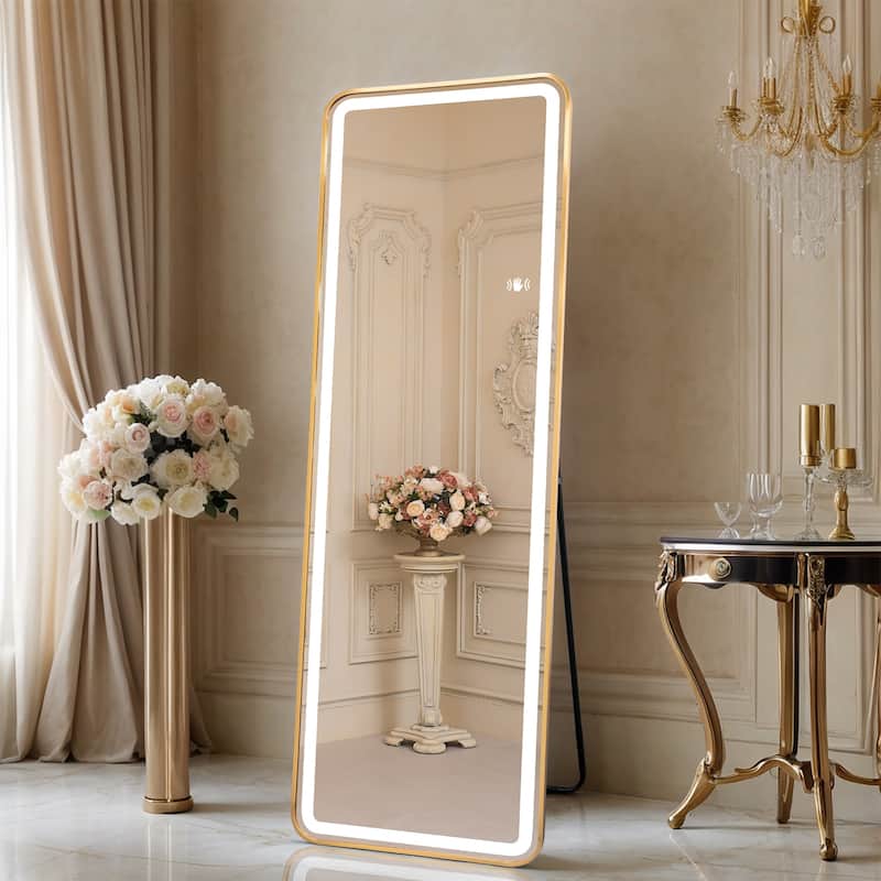 Full Length Floor Mirror with LED Light - Touch Control,Wall Mounted Bedroom Mirror for Adjustable Lighting