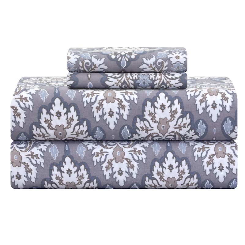 300 Thread Count Cotton Sateen Weave Printed Sheet Set - Twin - Vintage Damask