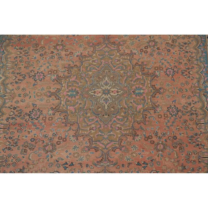 Hand Knotted Oriental 100% Wool Carpet Traditional Floral Pink Mashad Area Rug - 12' 9'' X 9' 6''