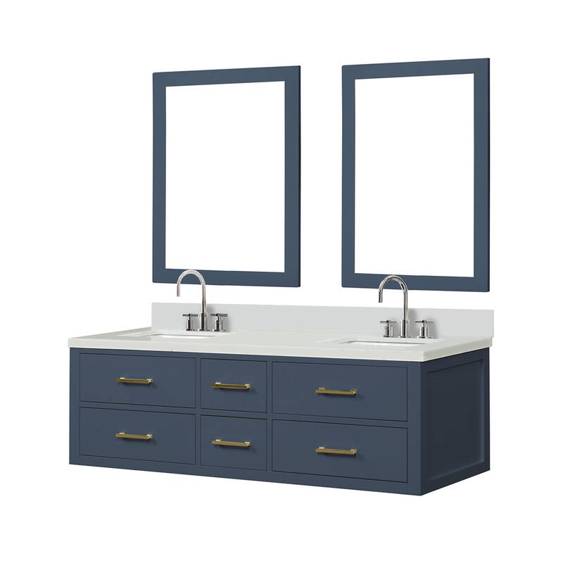 Castor 60 in W x 22 in D Black Double Bath Vanity, White Quartz Top, Faucet Set, and 28 in Mirrors