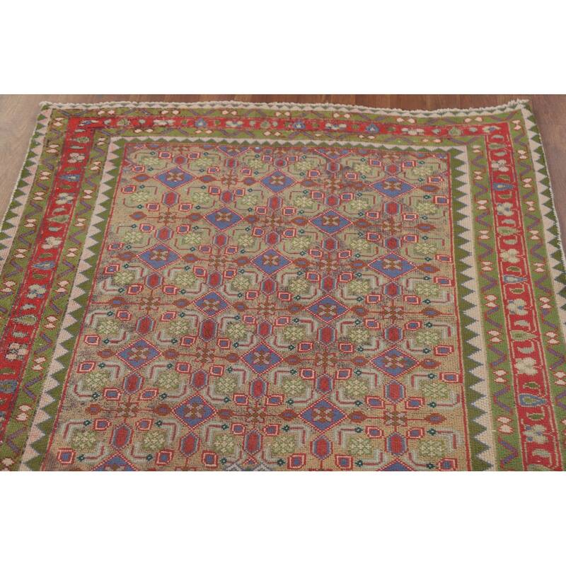Geometric Tabriz Persian Antique Runner Rug Hand-knotted Wool Carpet - 3'8" x 9'5"