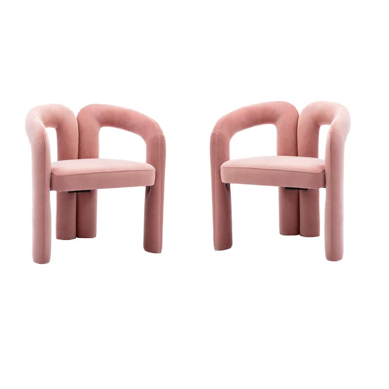 Pink Modern 25.2" Upholstered Accent Chair with Curved Circular Backrest and High-Density Foam (Set of 2) - Pink