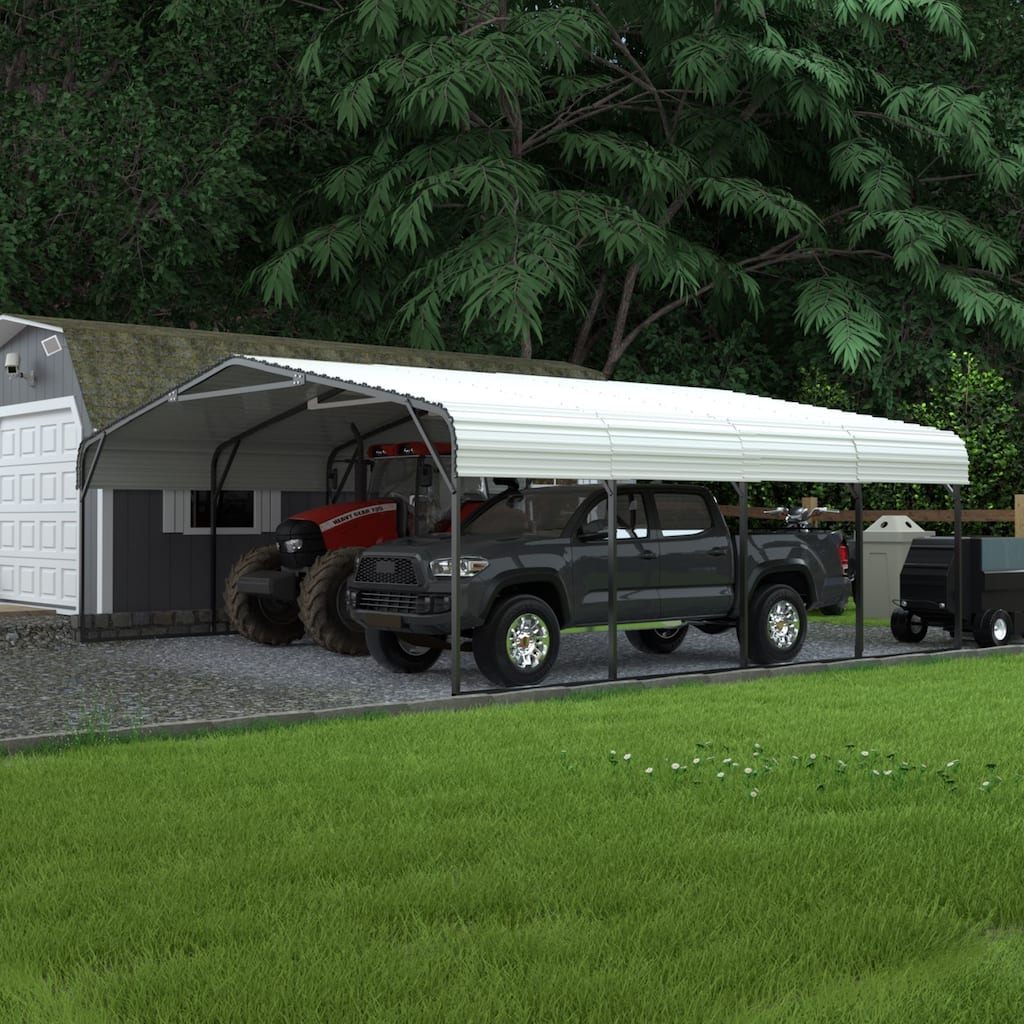 VEIKOUS Metal Carport, Heavy Duty Steel Carport Garage and Shelter, White