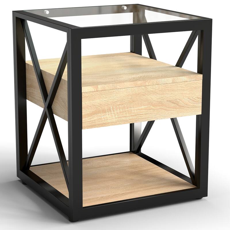 1 piece Modern End Table with Drawer Industrial Style Side Table