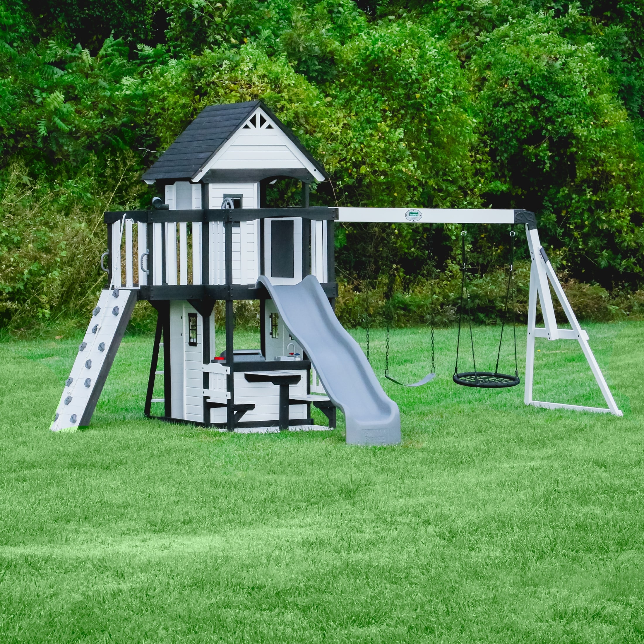 Backyard Discovery Canyon Creek White Cedar Wood Swing Set, Wave
