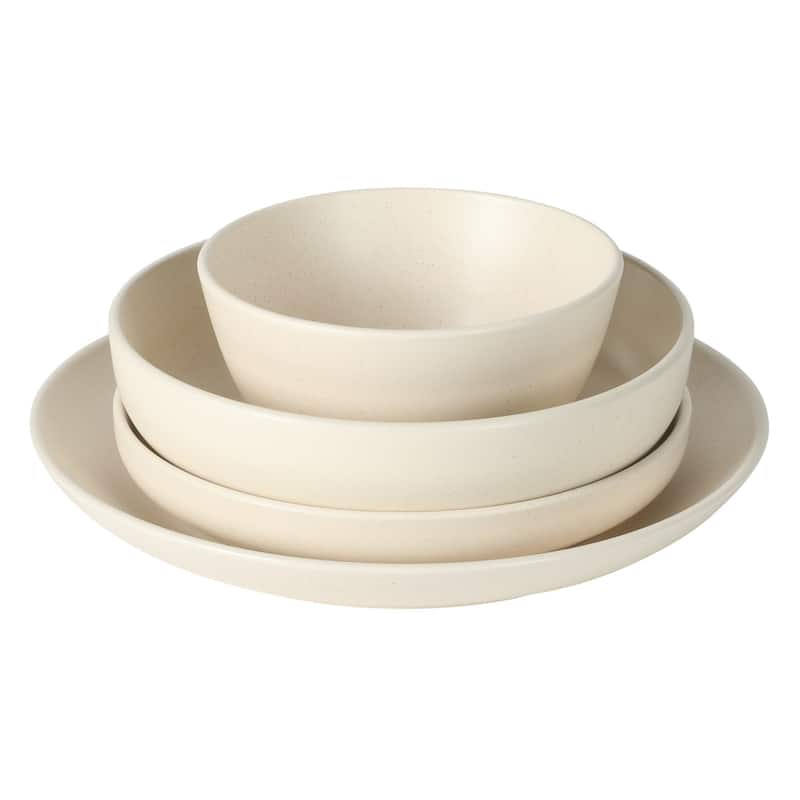 Gibson Elite Leeds Court Plates and Bowls Sets, 16-Piece Stoneware Dinnerware Sets, Round Speckle Reactive Glaze Dish Set