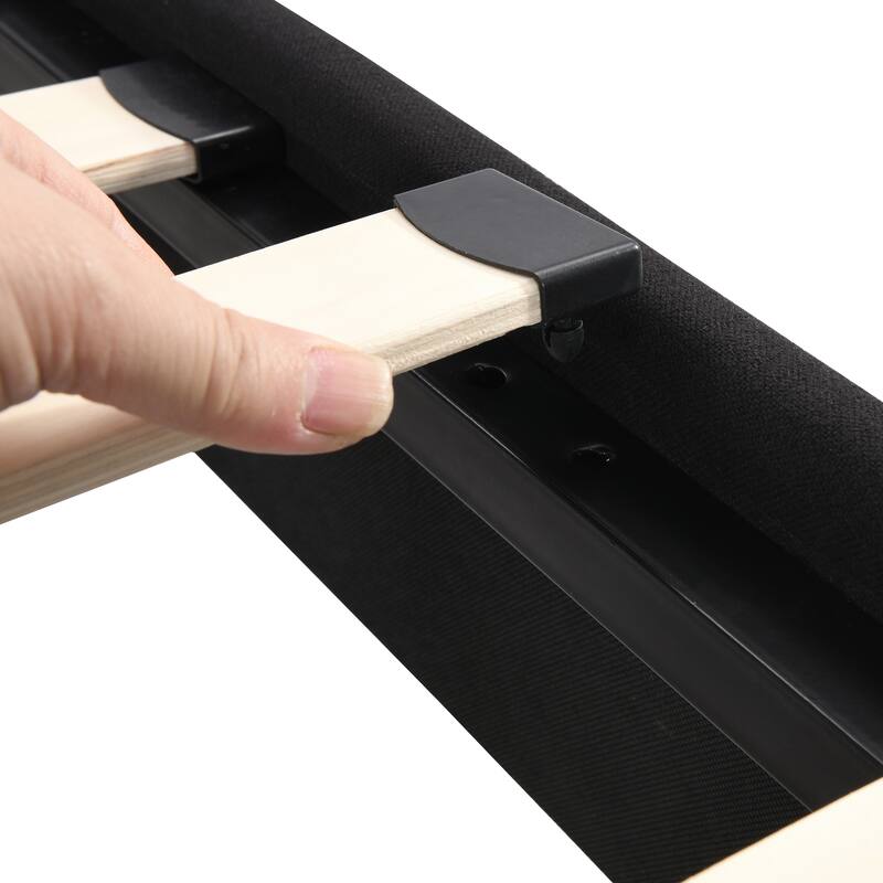 King Size Upholstered Platform Bed Frame with Linen Headboard, No Box Spring Needed, Wood Slat Support