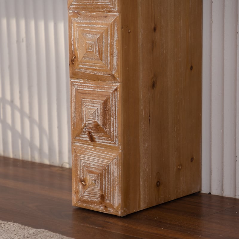 59.06" Rustic Geometric Relief Console Table - Solid Wood & MDF Entryway Table with 3D Carved Details for Living Room/Hallway