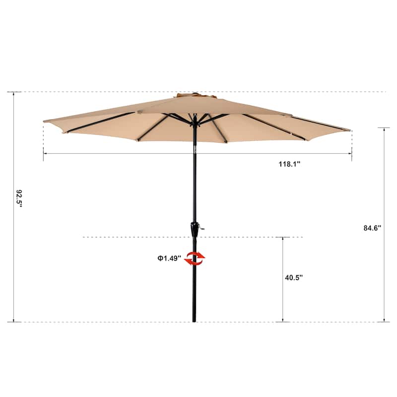 Outdoor 10' Round Red Patio Vented Umbrella, Crank, Push Button Tilt