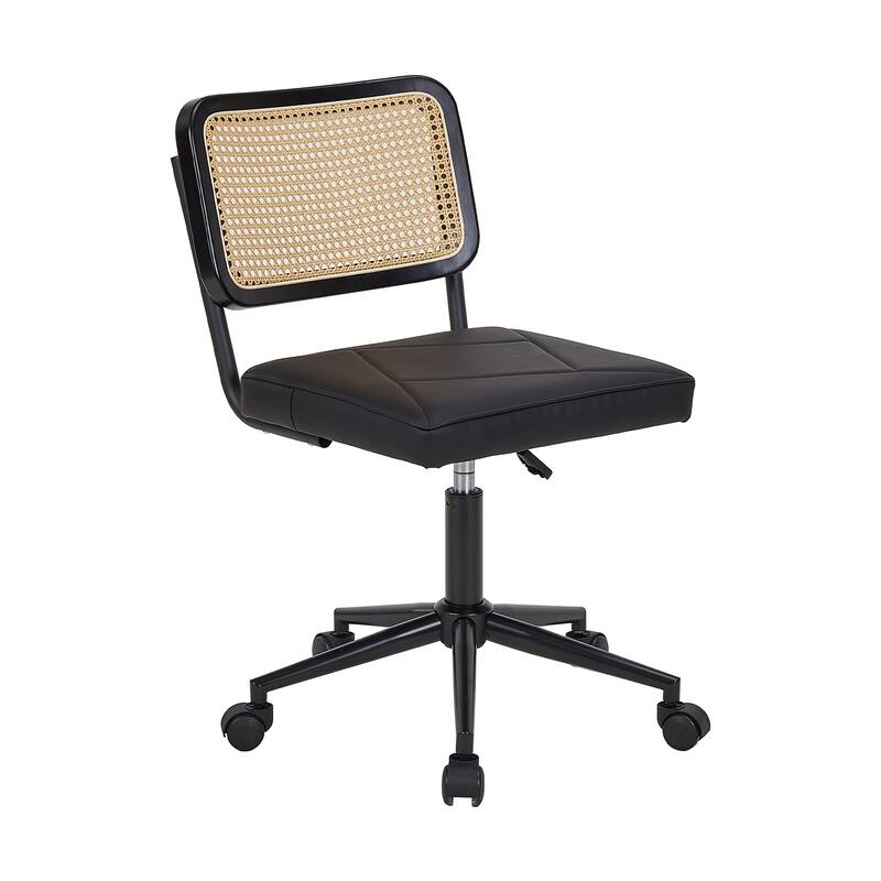 Javlergo Armless Home Office Desk Chair, Height Adjustable PU Leather Computer Task with 360° Swivel Rolling Wheels
