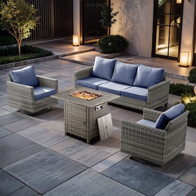 4 Pieces Fire Pit Table with Sofa Swivel Chair Set