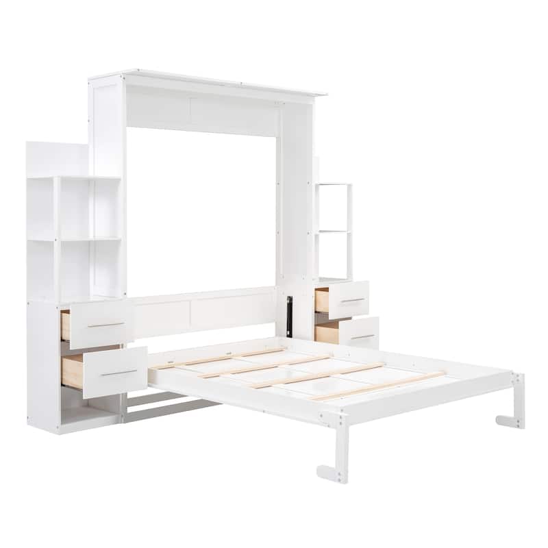 Queen Murphy Bed with Shelves, Drawers & LED Lights