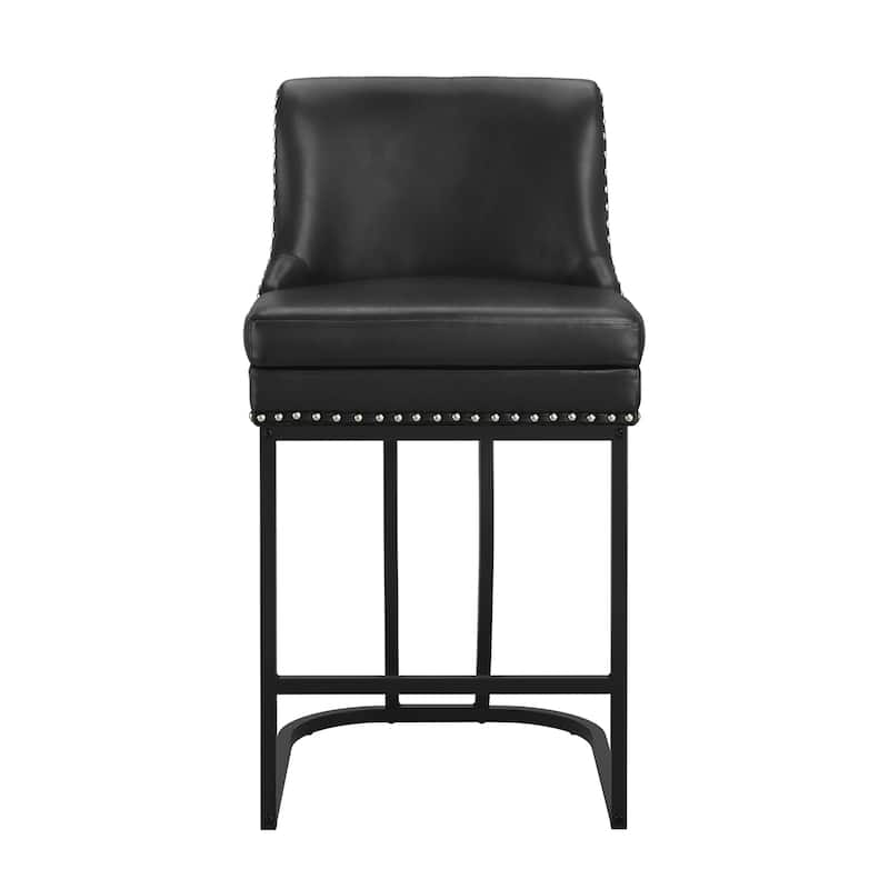 26" Modern Metal Barstools Set of 2 Upholstered Counter Height Bar stools with Back and 6" Thick Cushion for Kitchen Island