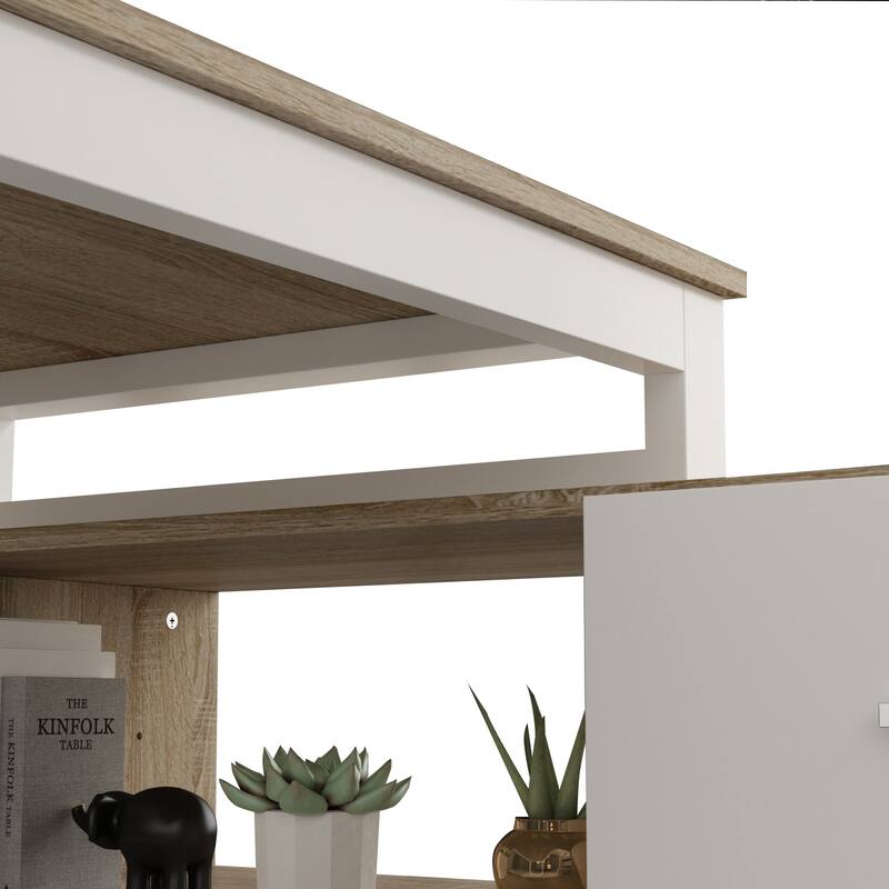Timechee 55-inch L Shaped Office Computer Desk w/ Drawers, Wood