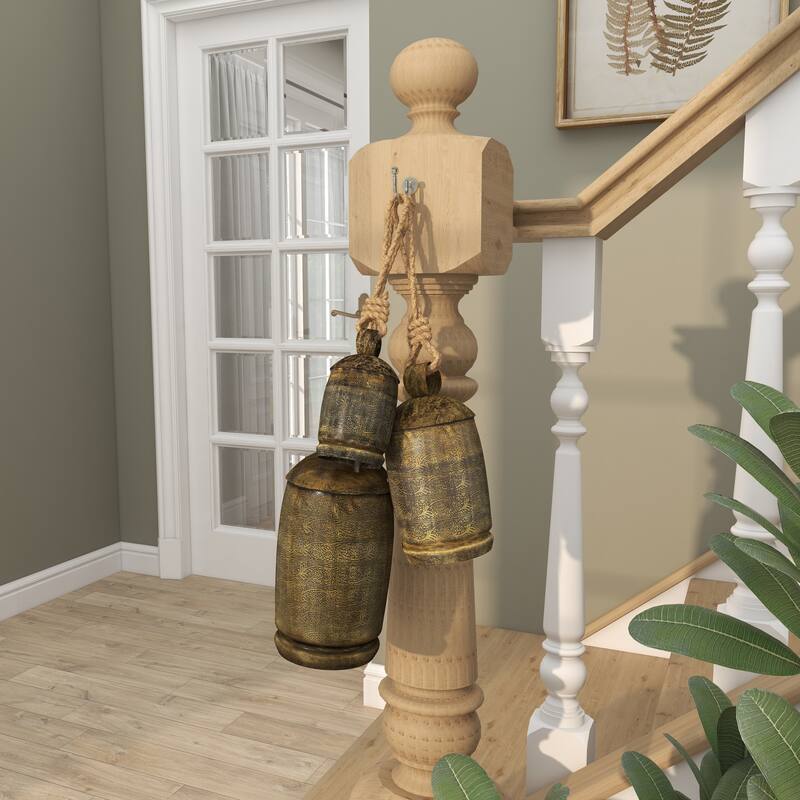 Metal Tibetan Inspired Decorative Cow Bells with Jute Hanging Rope - Set of 3 - Roche River Decor