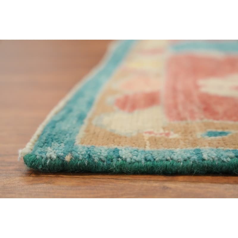 Hand Knotted Oriental 100% Wool Carpet Transitional Floral Navy Blue & Blues Oushak Area Rug - 15' 2'' X 12' 0''