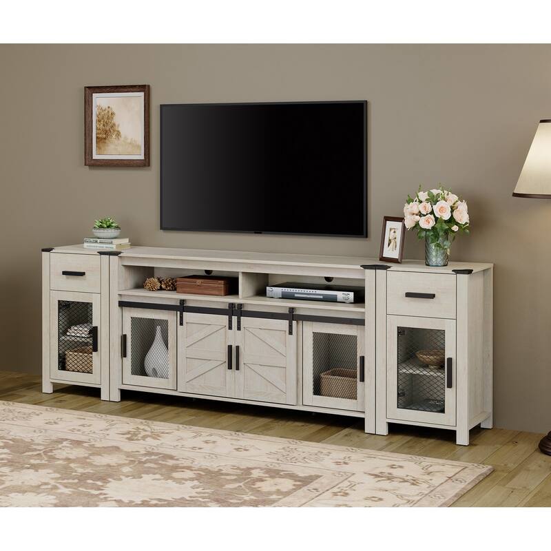 WAMPAT TV Stand set for ups to 100 inch TV,Door Storage Cabinets - 1 Pack