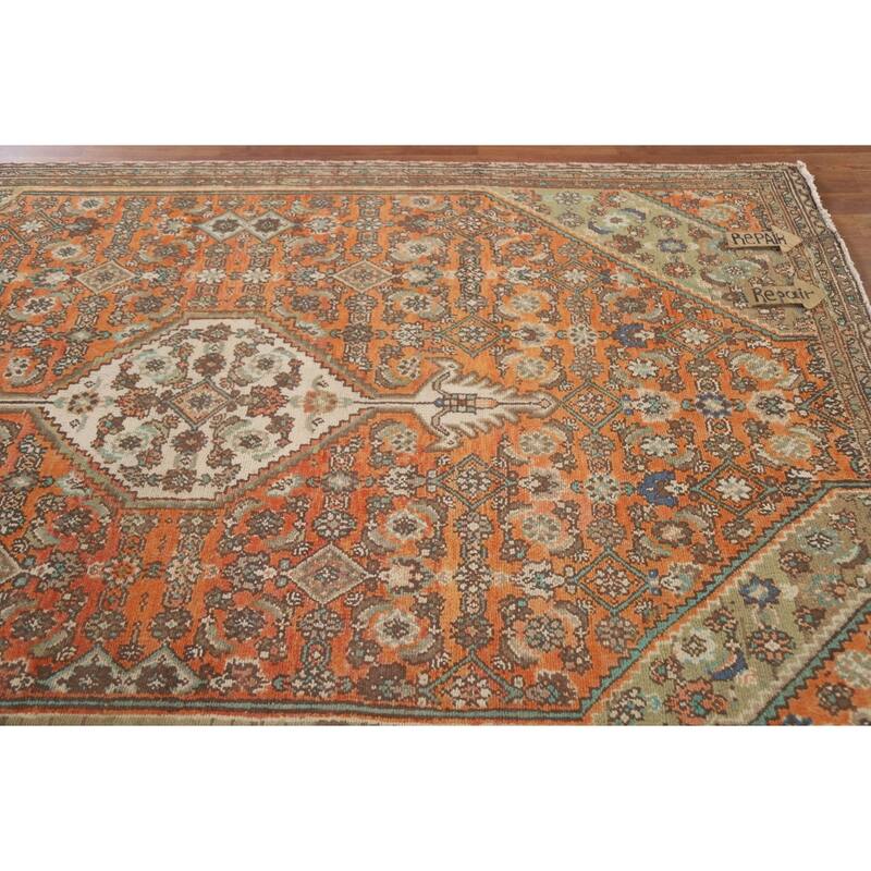 Hand Knotted Oriental 100% Wool Carpet Traditional Medallion Oranges & Rust Hamedan Area Rug - 8' 6'' X 5' 0''