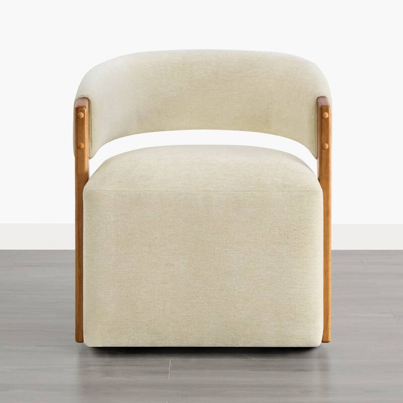 Spruce & Spring Nova Modern Upholstered Dining Chair with Casters & Wood Armrests