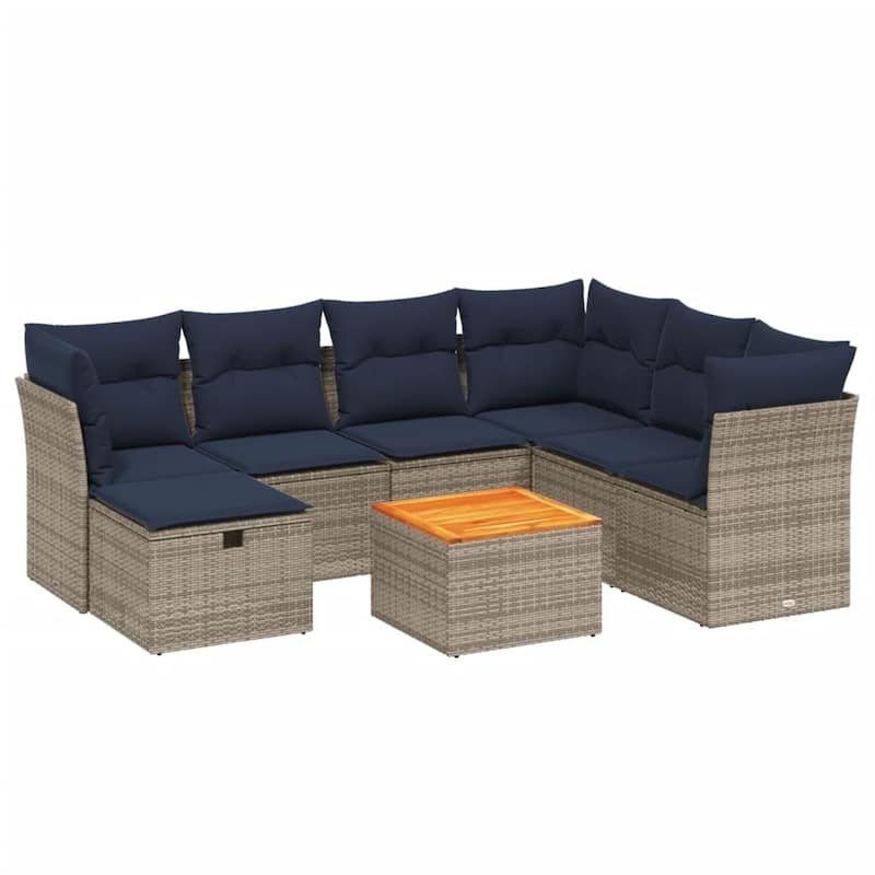 vidaXL Patio Sofa Set with Cushions Outdoor Furniture 8 Piece Poly Rattan - 24.4" x 24.4" x 27.2"