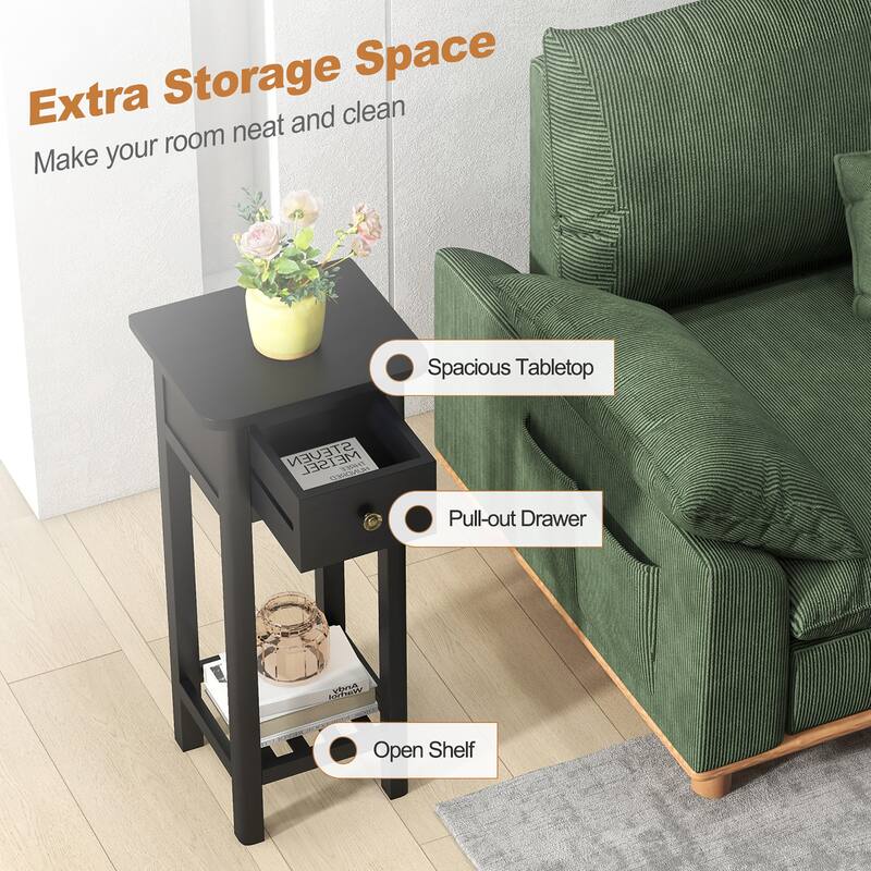 Gymax Solid Wood Side Table Rectangular Sofa Side Table w/ Acacia Wood