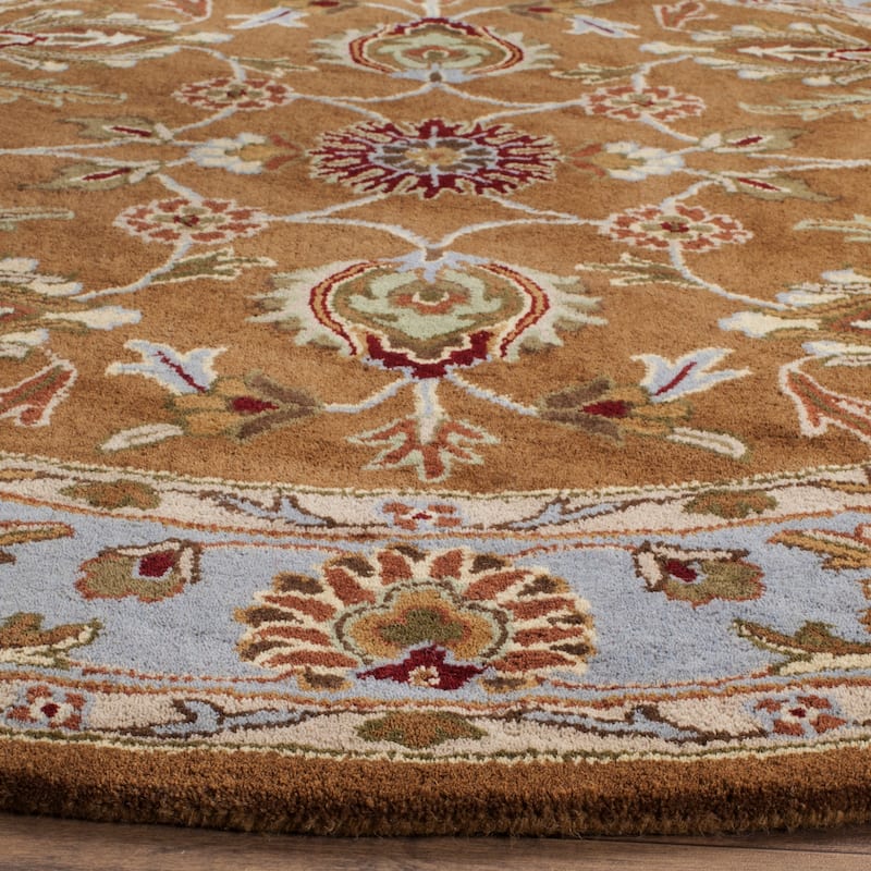 SAFAVIEH Handmade Heritage Full Bloom Traditional Oriental Wool Rug - 3'6" x 3'6" Round - Brown/Blue