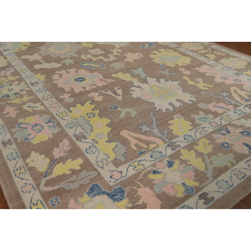 Hand Knotted Oriental 100% Wool Carpet Transitional All-Over Brown Oushak Area Rug - 13' 6'' X 10' 5''