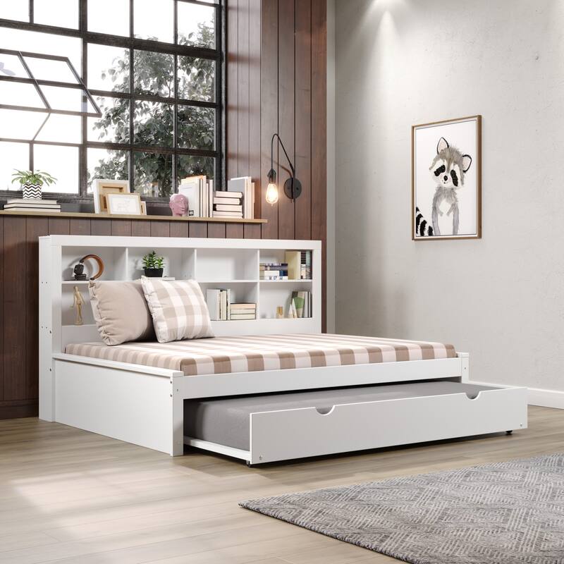 Full Bookcase Daybed in White - With Twin Trundle