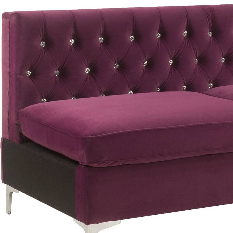 HomeRoots 69" Burgundy Velvet Modular Sofa With Silver Legs