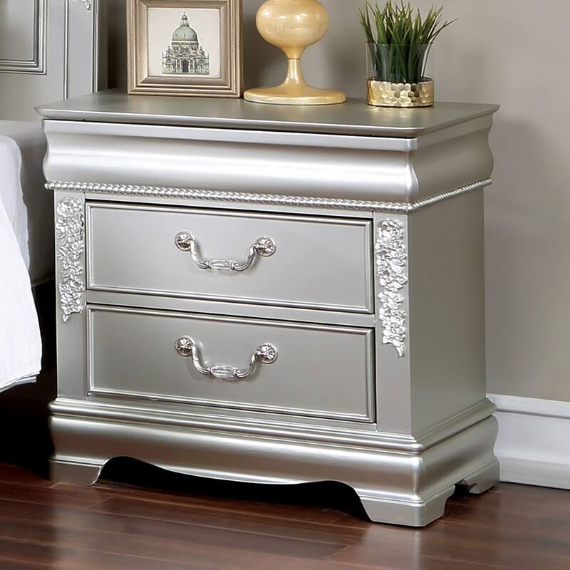Furniture of America Pati Glam 2-Drawer Wood Nightstand with USB Ports